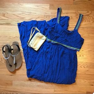 Bright cobalt blue maxi dress w embroidered detail